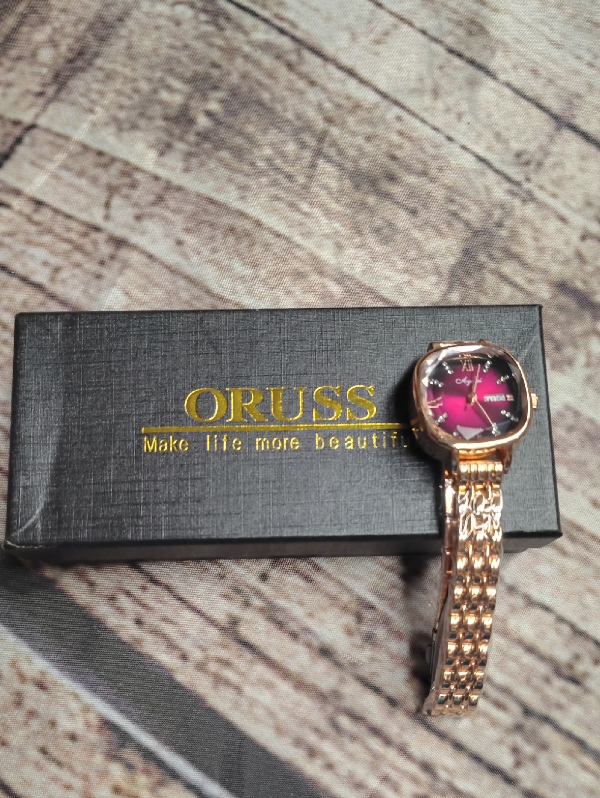 Russ Rose Gold Bracelet Watch With Pink Dial